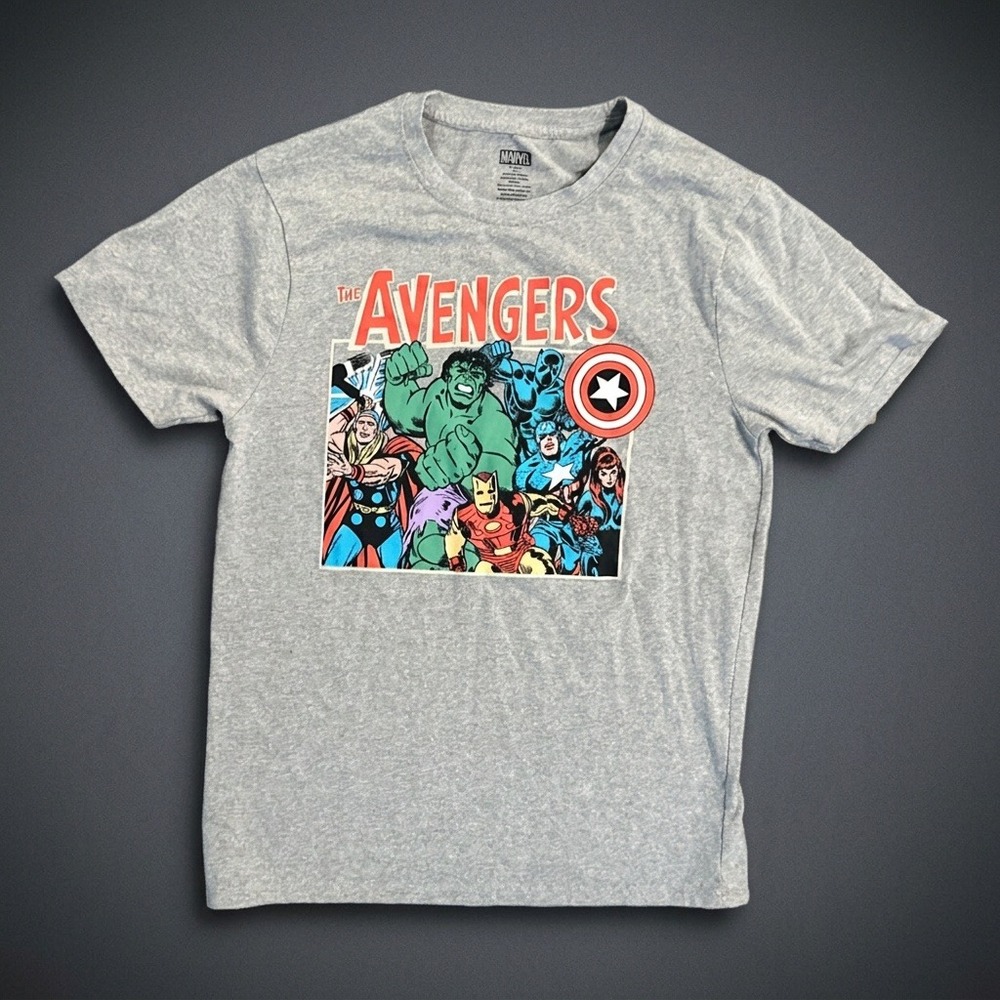 Marvel Avengers T Shirt Mens Medium Gray Retro Comic Superhero Graphic Tee